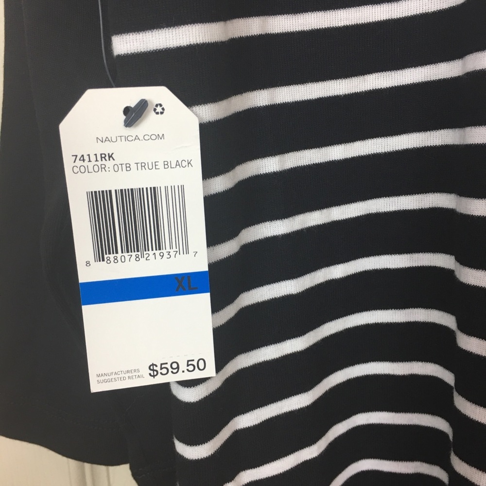 NWT Nautica XL black and white striped 3/4 sleeve - Picture 3 of 6
